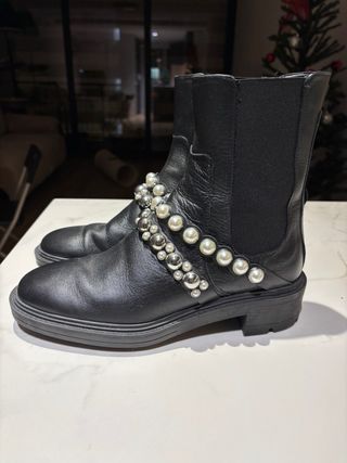 Botines cuero Zara Mujer Talla 39 Tachuelas Perlas