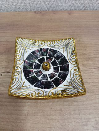 Incensario Mosaico Dorado y Blanco