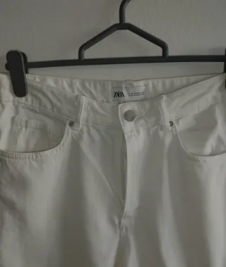 Pantalón Zara Blanco Ancho Mujer