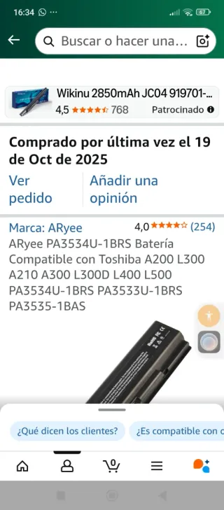 Batería Toshiba Satellite compra en octubre