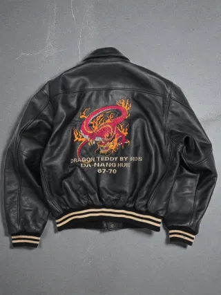 Bomber Redskins Dragon Cuero Talla L Hombre Negra