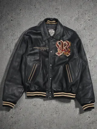 Bomber Redskins Dragon Cuero Talla L Hombre Negra