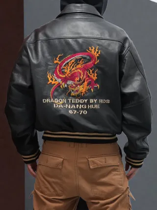 Bomber Redskins Dragon Cuero Talla L Hombre Negra