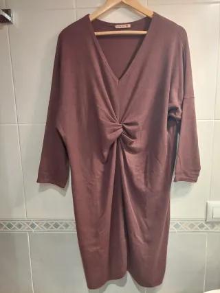 Vestido punto marrón manga larga