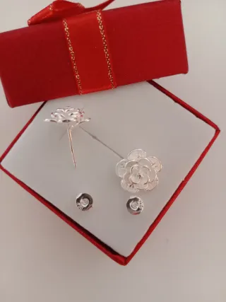 Pendientes Plata Ley 925 Flor Rosa