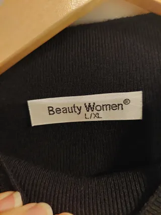 Vestido punto y polipiel negro/marrón