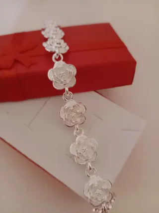 Pulsera Plata 925 Flor Rosa