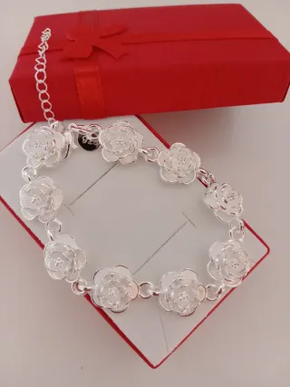 Pulsera Plata 925 Flor Rosa