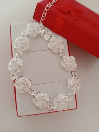Pulsera Plata 925 Flor Rosa