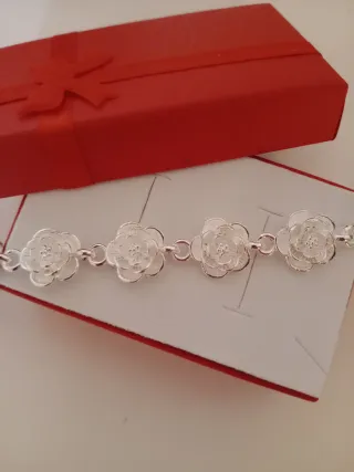 Pulsera Plata 925 Flor Rosa