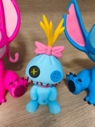 Figuras Stitch, Ángel y Scrump impresos en 3d