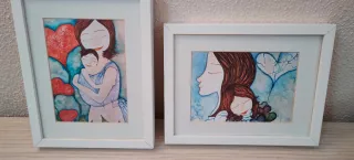 Due quadri ad acquerello madre-figlio