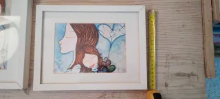 Due quadri ad acquerello madre-figlio