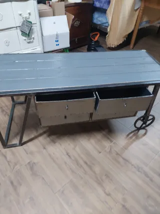 Mesa baja industrial madera y metal