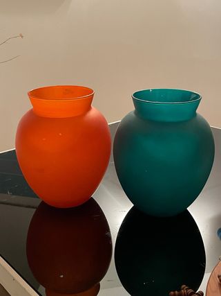 Set 2 Vasi Vetro Vintage Arancio e Verde Acqua