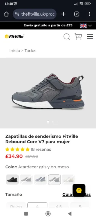 Zapatillas Fitville Mujer Talla 38 Gris/Rojo