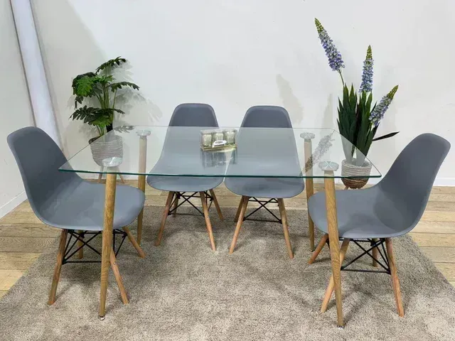 Mesa Comedor Cristal 120x70 + 4 Sillas Nórdicas