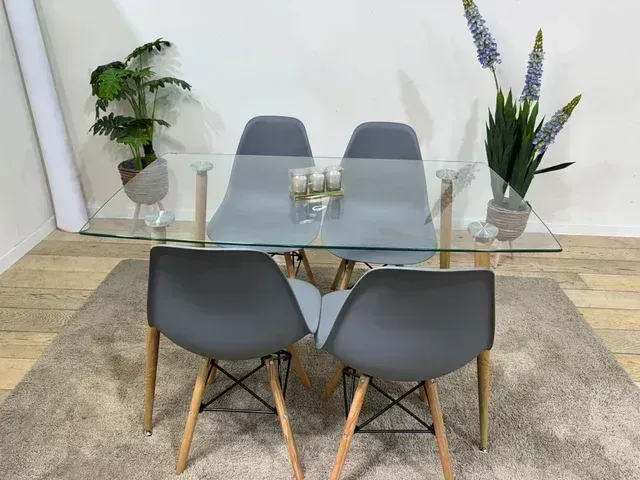 Mesa Comedor Cristal 120x70 + 4 Sillas Nórdicas