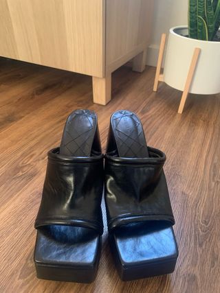 Sandalias Negras Tacón Plataforma Polipiel Bershka