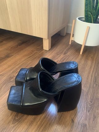 Sandalias Negras Tacón Plataforma Polipiel Bershka