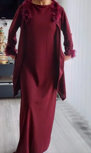 Vestido largo fiesta plumeti. Granate. Casi sin us