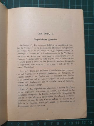 Estatutos Cuerpo Vigilancia Nocturna Zaragoza 1936