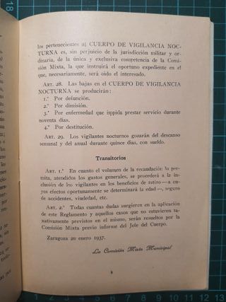 Reglamento Cuerpo Vigilancia Nocturna Zaragoz 1937