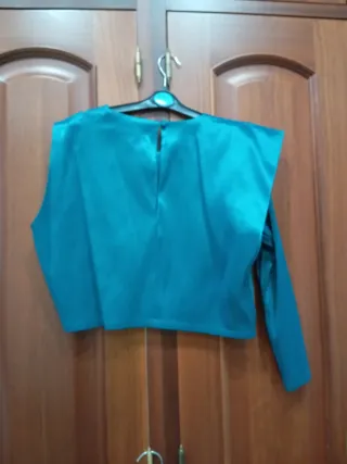 Falda agua marina satén drapeada,