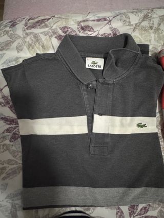 Polo Lacoste Gris y Blanco Talla 5 o L