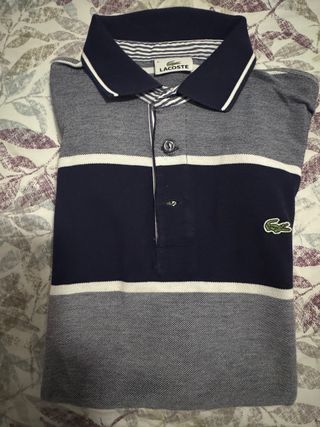 Polo Lacoste Rayas Azul y Gris
