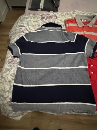 Polo Lacoste Rayas Azul y Gris