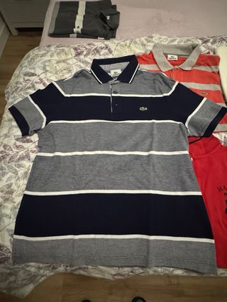 Polo Lacoste Rayas Azul y Gris