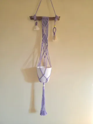 Portapiante Macramè Legno Boho  Portavaso sospeso