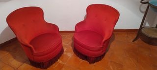 2 Butacas Antiguas Rojas Terciopelo