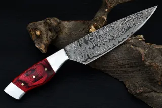 Coltello Damasco Forgiato Rosso/Argento
