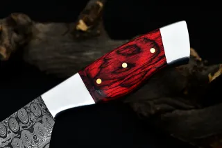 Coltello Damasco Forgiato Rosso/Argento
