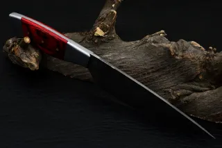 Coltello Damasco Forgiato Rosso/Argento