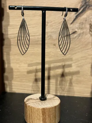 Pendientes Acero Plateado Diseño Hoja