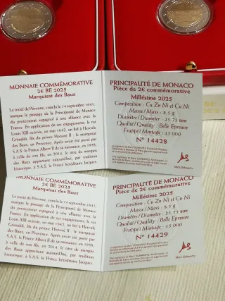 Lote 2 Monedas 2€ Conmemorativas Mónaco 2025