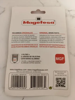 Filtro y 2 juntas silicona cafetera Magefesa