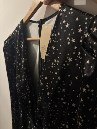 Vestido fiesta estrellas negro y dorado