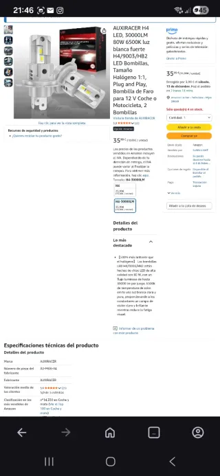 Bombillas LED H4 Auxiracer Nuevas