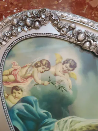 Cuadro antiguo Virgen con ángeles