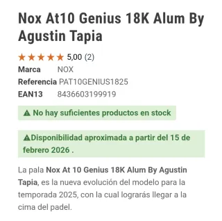 Pala NOX AT10 Genius 18K NUEVA A ESTRENAR
