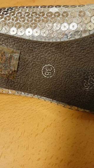 Zapatos planos plateados lentejuelas talla 38