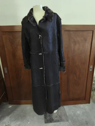 Cappotto lungo shearling nero/marrone
