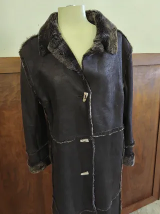 Cappotto lungo shearling nero/marrone