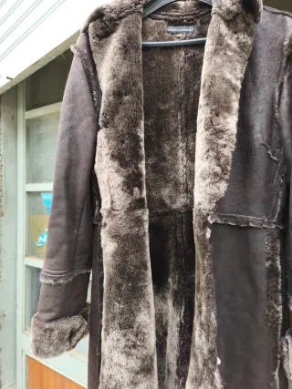 Cappotto lungo shearling nero/marrone