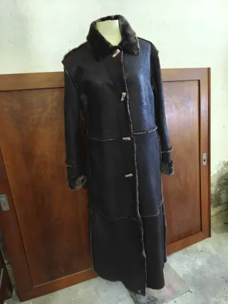 Cappotto lungo shearling nero/marrone
