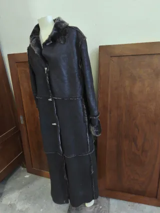 Cappotto lungo shearling nero/marrone